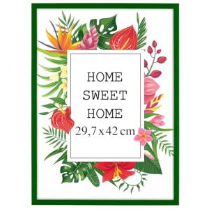 MG Design Cadre photo en bois A3 29,7 x 42 cm Vert &ndash; plexiglas transparent, &agrave; suspendre vertical et horizontal &ndash; pour photos, posters et puzzles (MGDESIGN, neuf)