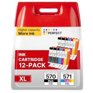 Washope 570XL 571XL Cartouches d'encre Remplacement pour Canon 570 571XL PGI-570 CLI-571XL pour TS5050 MG5750 MG5751 TS5053 MG5752 MG5753 MG6850 TS5051 (PGBK Noir Cyan Magenta Jaune, 12-Pack) (MIDOLIA, neuf)