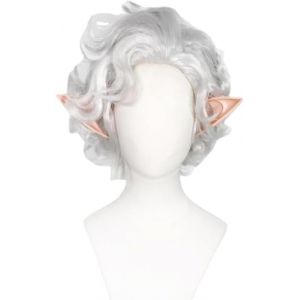 Perruque cosplay game baldur's gate 3, perruques synth&eacute;tiques r&eacute;sistantes &agrave; la chaleur gris argent&eacute; astarion avec oreille cheveux courts, perruque de f&ecirc;te d'halloween avec bonnet de perruque (Deklopo EU, neuf)