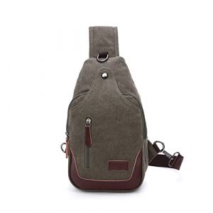 FANDARE Rétro Sac de Poitrine Toile Sac Bandoulière Sling Crossbody Bag Homme Sacoche Sac d'Epaule avec Trou pour écouteur Sacoche de Ceinture pour Voyage Randonnée Crossbody Bag Vert (OÜ HULGY, neuf)