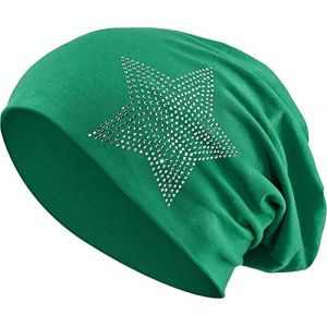 Balinco Jersey Coton &eacute;lastique Long Slouch Beanie Unisexe Hommes Femmes avec Strass Pierres &eacute;toile Casquette Heather en 35 Couleurs diff&eacute;rentes (2) (Dark Green) (Balinco, neuf)