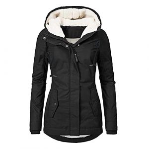 L9WEI Parka d'hiver mince pour femmes doubl&eacute; - Manteau d'hiver chaud - Veste d'hiver avec capuche - Parka &eacute;paisse - Veste d'ext&eacute;rieur pour femmes - Veste d'hiver l&eacute;g&egrave;re pour l'ext&eacute;rieur, Noir , M (zhilirongxiang, neuf)
