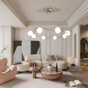 RuiRfh Lustre &agrave; 8 lumi&egrave;res globe du milieu du si&egrave;cle lampe suspendue Sputnik moderne ampoule G9 finition laiton bross&eacute; globe blanc abat-jour verre salle &agrave; manger cuisine &icirc;lot chambre &agrave; coucher &eacute;claira (RuiRfh-FR, neuf)