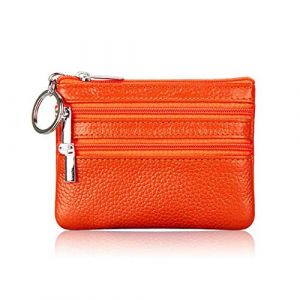 AprinCtempsD Petit Porte-Monnaie en Cuir V&eacute;ritable Portefeuille Mini Zipp&eacute; avec Porte-Cl&eacute;s pour Femme Homme (Orange) (DcSpring, neuf)