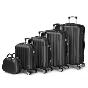 LALAHO Set de 5 Valises de Voyage avec Vanity Case, Valise Grande Taille, Valise Cabine, Petite Valise, ABS avec roulettes Pivotantes 360°, Cadenas et Poignée Télescopique (Noir) (Sarefun, neuf)