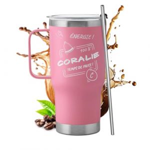 Maverton Mug Isotherme Personnalisable Rose en Acier Inoxydable 600 ml - Gobelet Isotherme avec Paille et Bo&icirc;te Cadeau - avec brosse de nettoyage - Cadeau Femme Anniversaire pause cafe (MAVERTON, neuf)