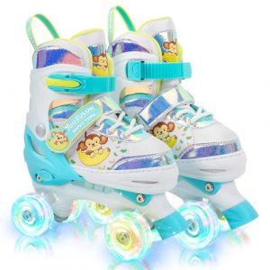 yousulun Roller Enfant Fille Patin a Roulette Fille avec 8 Roues Lumineuses,Patin a Roulette Enfant 4 Taille Réglable, Rollers Quad pour Roller Enfant Débutants Fille et Garçons (Large, Blue) (LiDe Technolojy, neuf)