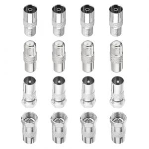 16 Pcs Adaptateur Antenne TV, Adaptateur d'Antenne TV F M&acirc;le vers Femelle, Connecteur Coaxial C&acirc;ble F M&acirc;le/Femelle, R&eacute;partiteur Raccord Coaxial pour C&acirc;ble Satellite (ShiFaKaKeJi, neuf)