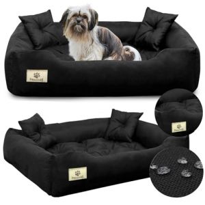 KING DOG Panier pour Chien Moyen M 75 x 65 cm Coussin Étanche Couchage Lavable Douillet Relaxant Fabriqué en Europe Noir (AIO FACTORY GmbH, neuf)