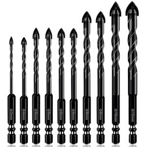 Flintronic Lot de 10 forets professionnels pour brique et carrelage en c&eacute;ramique, b&eacute;ton et verre pour carrelage en porcelaine, murs de brique, plastique, bois (3/4/5/5/6/6/8/10/12 mm) (XJYEU, neuf)