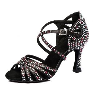 MINITOO Femme Danse Chaussures avec Strass Mariage Soirée Sandals avec Talon L371 Noir/Rouge EU 37.5 (Shaoguanshi Borun Maoyi Youxiangongsi, neuf)