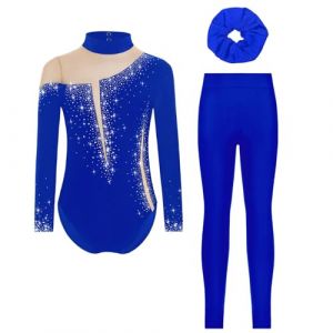ranrann Enfant Fille Justaucorps Legging et Elastique des Cheveux Tenue Gymnastique Patinage Artistique Danse Costume Spectacle 5-16 Ans C Bleu royal 9-10 ans (ranraneu, neuf)