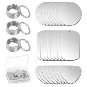 CHAOTEMAI 24 Pi&egrave;ces Pendentif Acier Inoxydable + Bo&icirc;te de Rangement Formes C&oelig;ur Ronde Rectangulaire Breloque Acier Inoxydable Porte-cl&eacute;s Medaille pour Chien pour Colliers Pendentifs Animaux (CHAOTEMAIKJ, neuf)