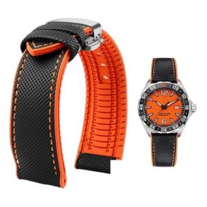 PctkeLsend Bracelet de montre &eacute;tanche en toile et caoutchouc for homme, 19-24 mm, compatible avec Breitling, Omega, IWC, Citizen, TUDOR et Hamilton(Black Orange silverB,21mm) (PeiLINpppppp, neuf)