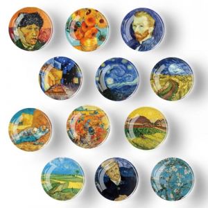 GEFIRE 12 Pièces Maître Peinture à l'huile Magnet Frigo Original, Aimants Frigo, Magnet Frigo, Aimant Frigo, Adaptées aux Tableaux Blancs, Réfrigérateurs, Photos, Tableau Magnétique, Etc. (Rond/30 Mm) (YAOYAOI, neuf)