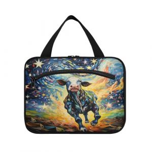 Linnyio Vache Fantaisie Lune Bleue Trousse de Toilette de Voyage Suspendue Maquillage,Grande Capacité Pliable Rangement Sacs de Lavage pour Femmes Filles (Linnyio, neuf)