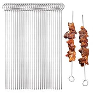 30 Pi&egrave;ces Brochettes Inox,25 cm Brchettes R&eacute;Utilisables en Acier Inoxydable,Brochette Pour Griller,Brochette Barbecue pour Grille Barbecue,Viande,L&eacute;gumes,Facile &agrave; Nettoyer (dejianzhuangshi, neuf)