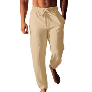 Pantalon en lin pour homme - Jambe droite - Pantalon de plage l&eacute;ger - Pantalon de jogging pour homme - Pantalon de golf d&eacute;contract&eacute; avec cordon de serrage - Taille &eacute;lastique - Pantalon de d&eacute;tente avec (XianYYang, neuf)