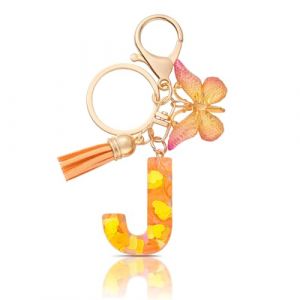 CHUQING Porte-cl&eacute;s fille porte-cl&eacute;s avec lettre initiale rose porte-cl&eacute;s papillon lettre rose rose porte-cl&eacute;s lettre rose, Orange-J, S (CHUQING-FR, neuf)