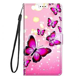 Coque Cuir pour Samsung Galaxy J5 2016 &Eacute;tui &agrave; Rabat Motif Dessin pour Filles Femmes, Portefeuille Housse avec Case 360 Degr&eacute;s Silicone Antichoc Protection Cover Cuir - Papillon Rose (Guxira, neuf)