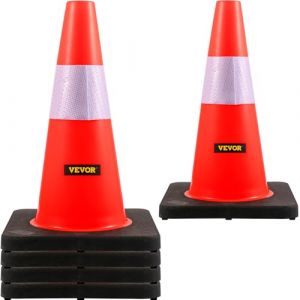 VEVOR Cône de Signalisation 5 Pièces 45 cm, Cône de Chantier Orange en PVC, Cône de Sécurité avec Col Réfléchissant et Base Lestée Noire, pour Délimitation Stationnement d’Urgence en Route Parking (VEVOR Direct Store FR, neuf)