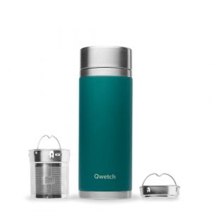 Qwetch - Théière Infusion Isotherme - Matt Vert Emeraude 400ml - Bouteille infuseur Nomade Inox - 5h Chaud et 7h Froid Sans BPA, Étanche & Reutilisable - Idéale pour Thé, Café, Fruit, Tisane (Qwetch, neuf)