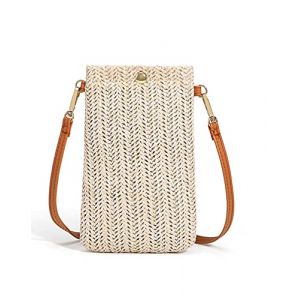 Siyecioa Sacs à Bandoulière Tissés en Paille pour Femmes, Sac Bandouliere Paille, Sacs Décontractés pour Téléphone Portable, Petit Sac a Main Femme, Osier Pochette Téléphone Boheme (FRANCE HUIHAO, neuf)