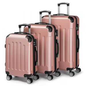 LALAHO Set de 3 Valises de Voyage, Valise Grande Taille, Valise Cabine, Petite Valise, ABS avec Coins Renforcés, roulettes Pivotantes 360°, Cadenas et Poignée Télescopique (Or Rose) (Sarefun, neuf)