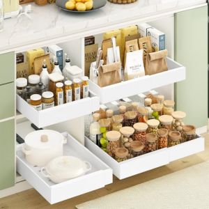 Mointal 2 Paquet Tiroir Coulissant de Cuisine, Tiroir Télescopique avec Colle, Tiroir de Rangement Organisateur pour Cuisine/Salle de Bain, Largeur 31-52cm, Profondeur 42cm, Hauteur 7.5 cm, Blanc (Mointal Official Store, neuf)