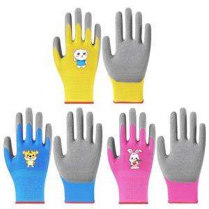 Wefaly 3 Paires Gants de Jardinage pour Enfants de 3 &agrave; 5 Ans, Gants Jardinage Enfant Gants de Travail de Antid&eacute;rapants Rev&ecirc;tus de Latex pour Ext&eacute;rieur Peinture & Bricolage Gar&ccedil;ons & Filles (HaJieQin, neuf)