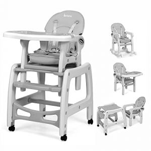 GOPLUS Chaise Haute 4 en 1 avec Fonction de Bascule, Ensemble de Table + Chaise Multifonctionnel pour Enfant 0,5-8 Ans avec Dossier R&eacute;glable, Plateau Amovible et Roues Universelles (Gris) (Augenstern24, neuf)