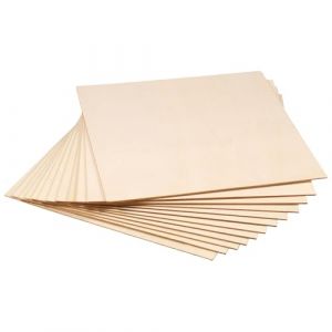 Lot de 12 plaques de contreplaqu&eacute; de bouleau A4 300 x 300 x 2 mm, d&eacute;coupes en bois multiplex de qualit&eacute; sup&eacute;rieure pour travaux manuels, mod&eacute;lisme, pyrogravure, scie &agrave; chantourner, d&eacute;coupe laser, (YERENCY, neuf)
