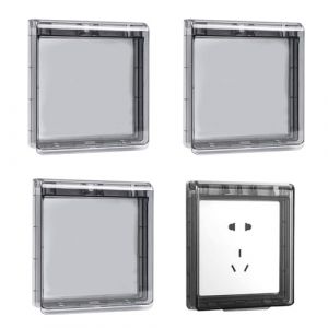 Cache Interrupteur Mural, 4pcs Cache Prise Etanche Electrique Murale, Type 86 Transparent Protection Adhésif Boîtier Cache Prise, pour Salle de Bain et Cuisine Prise etanche exterieur (HYINGBHH, neuf)