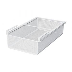 LOVIVER Panier en Fer à Tiroir Coulissant Suspendu, Panier de Rangement Coulissant sous Étagère, Organisateur de Rangement sous Armoire pour Chambre à Coucher/Comptoir/Armoire, Blanc, 22 * 36 * 9cm (LOVIVER FR, neuf)