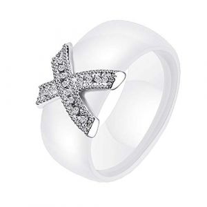 PAURO Zircon Engagement Mariage Bande Bague Femme C&eacute;ramique Forme en X Blanc Taille 65 (BuyPAURO, neuf)