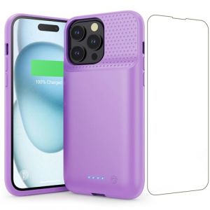 Feob Coque Batterie pour iPhone 15 Pro Max【Charge Rapide 15W & Puissant 8600mAh】Coque Rechargeable Batterie Externe Chargeur Portable Coques d'alimentation pour iPhone 15 Pro Max (6,7 Pouces) -Violet (sanreneu, neuf)