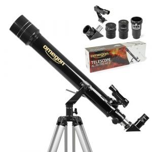 Omegon Télescope AC 70/700 AZ-2 | Réfracteur achromatique | léger et Polyvalent | télescope idéal pour débutants | pour l'observation de la Lune et de la Nature | trépied en Aluminium (astro-shop, neuf)