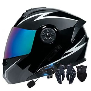 Casque Moto Modulable Homologué ECE Homme Et Femme Bluetooth Flip Up Casque Moto avec Double Visière pour Anti-Collision Casque Scooter Casque Integral Modulable pour Locomotive (angroups, neuf)