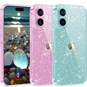 Coque compatible avec iPhone 17 6.3" Glitter, CaseLover Paillette Coque avec Motif Coeur d'amour Mignon Transparent TPU Silicone Shock-Absorption Sparkle Housse &Eacute;tui compatible avec iPhone 17, Clear B (CaseLover_Direct_Store, neuf)