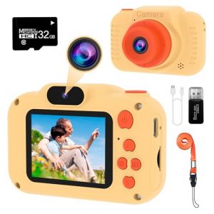 GlobalCrown Appareil Photo Enfant,Mini Cam&eacute;ra Num&eacute;rique Rechargeable Cam&eacute;scope Antichoc Photo vid&eacute;o pour Filles Gar&ccedil;ons de 3 &agrave; 9 Ans,12M Vid&eacute;o HD 1080p pour Jeu en Plein air (32G Carte Incluse) (shgh, neuf)