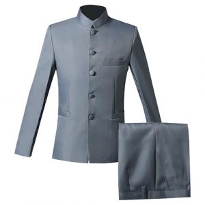 Costume Tunique Chinoise 2 Pièces pour Hommes Ensemble Blazer à Col Mandarin Ensemble Pantalon Veste Boutonnée Robe de Marié Traditionnelle Uniforme (Gris,2XL) (Huabaohua[7-12 Deliverly], neuf)