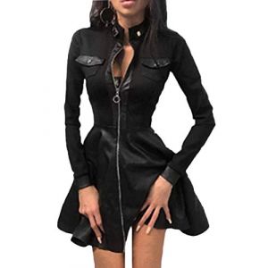 Onsoyours Robe Femme Chic Hiver Grande Taille Robe De Soir&eacute;e Femme Sexy Asym&eacute;trique Atutomne &Eacute;t&eacute; Robe Vintage Femme V&ecirc;tements Manches Longue Mini Robe De Cocktail Col V B Noir M (Zeigood Mode, neuf)