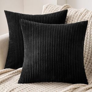 MIULEE Lot de 2 Decorative Housse de Coussin en Velours Côtelé Canapé Taie d'oreiller Douce pour Maison Salon Chambre Lit Clic Clac 50x50cm Noir (MIULEE HOME, neuf)