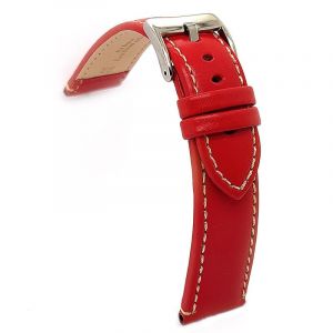 Diloy Bracelet montre cuir veau lisse sport plat couture blanche &ndash; Tailles 14mm 16mm 18mm 20mm 22mm 24mm &ndash; &Eacute;l&eacute;gant et robuste 373 Rouge 22mm (DWS Online, neuf)