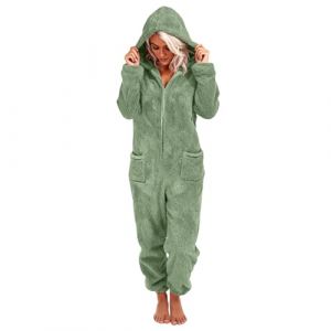 Combinaison Pyjama Femme Hiver Chaud Polaire Pyjama Pilou Pilou Femme Zipp&eacute;e &Agrave; Capuche Moelleux Combinaisons Une Pi&egrave;ce Peluche Oreilles de Chat Loungewear Grenouillere avec Poches (1-Light Green, S) (♛. ThriVE (✈5-10 jours d&eacute;lai de livraison✈), neuf)