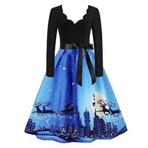 WVONIF Robe De No&euml;l Femme Robe De Noel Femme en Laine Chic et Elegante Robe No&euml;l Vintage Ann&eacute;e 50 60 &agrave; Pois Cocktail Manches Longue Col Round Au Genou Rockabilly Robe de Soir&eacute;e F&ecirc;te V&ecirc;tements de No&euml;l (BAULMD（90% Big Promotion Without Discount Code ）, neuf