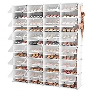 Vicye Étagère à Chaussures Modulable 12 Niveaux 24 Compartiments, Meuble Chaussure en Plastique pour 96 Paires, Armoire Range Chaussure avec Porte Transparente (Blanc, 4 x 12) (XIMUZI-EU, neuf)