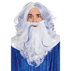 Amakando Perruque Insolite Zeus avec Barbe pour Homme/Blanc-Bleu/Faux Cheveux Poséidon pour Hommes/Parfait pour Carnaval & soirée à thème (Amakando GmbH, neuf)