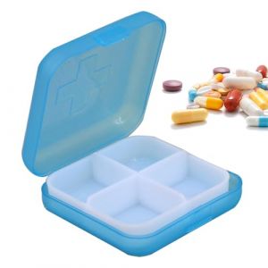 Hitburu Mini pilulier, petit pilulier | Organisateur quotidien de bo&icirc;te &agrave; pilules,Bo&icirc;te de rangement de m&eacute;dicaments, organisateur de pilules de voyage, &eacute;tui &agrave; anneaux &agrave; quatre compartiments pour (Hitburu, neuf)