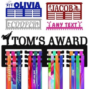 Noir Porte Médaille Personnalisé avec Prenom Logo Présentoir à Medaille Personnalisée pour Football Gymnastique Judo Ballet Enfant Garçon Fille Cadeau Personnalisé Présentoir de Sport en Méta (Lokfun, neuf)